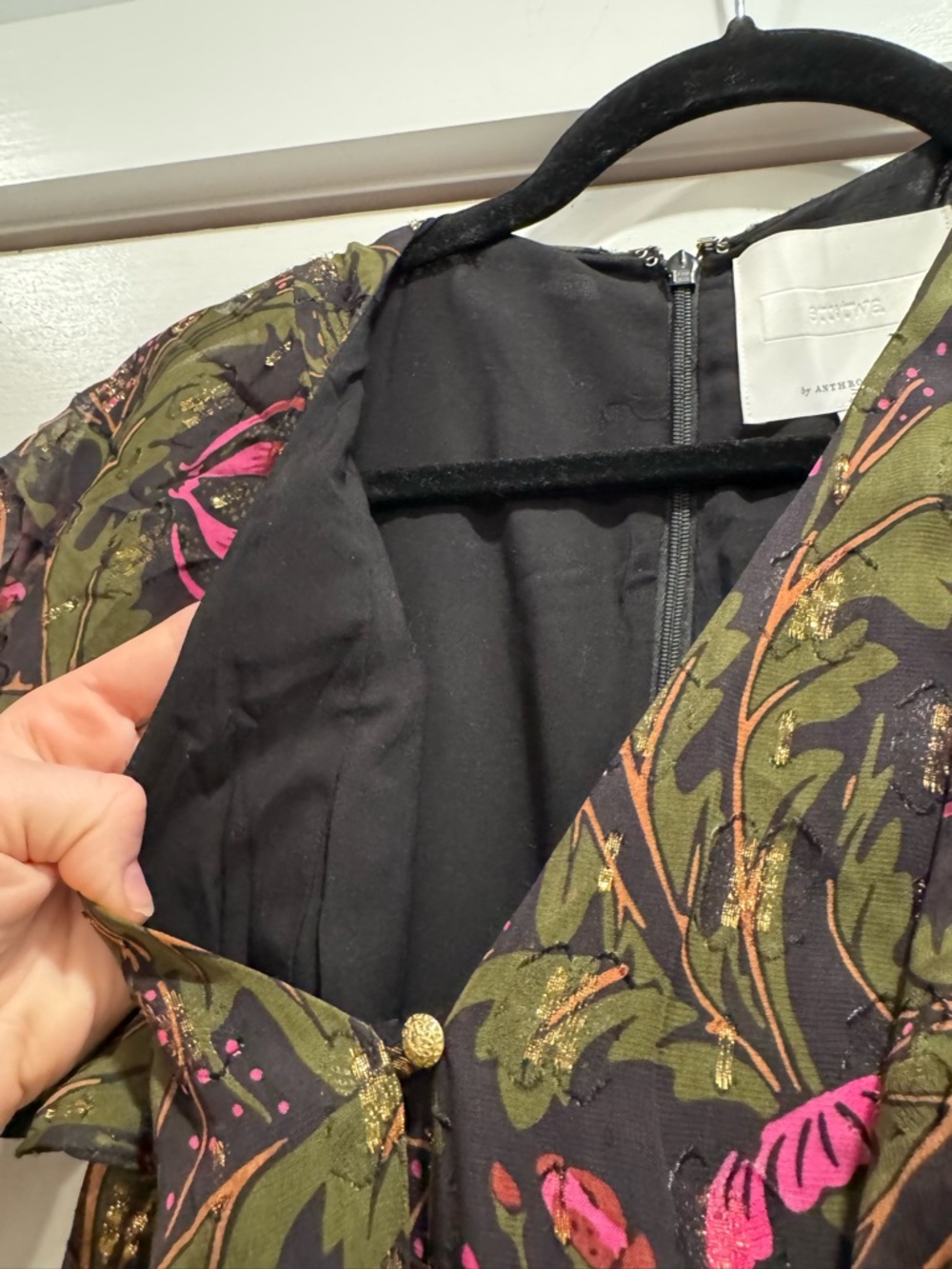 Anthropologie Ett Twa Metallic Floral Brenda Jumpsuit Green Wedding Guest Party - Picture 14 of 16